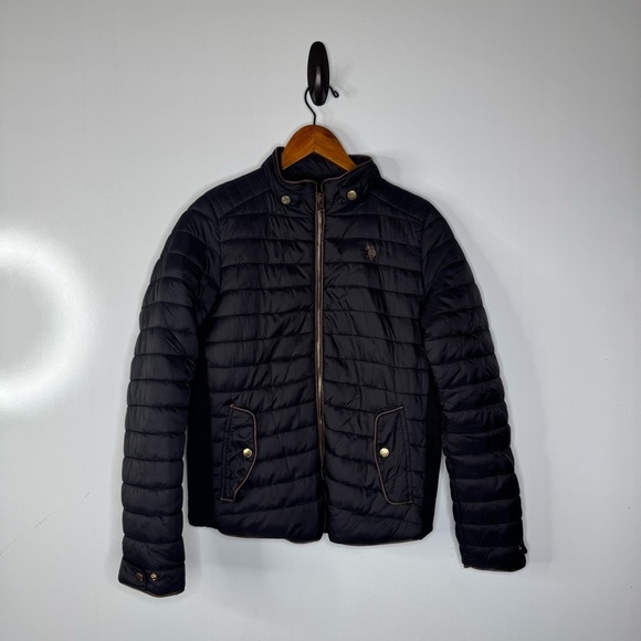 U.S. Polo Assn Channel Side Knit Black Puffer Jacket Size Medium - Picture 4 of 8